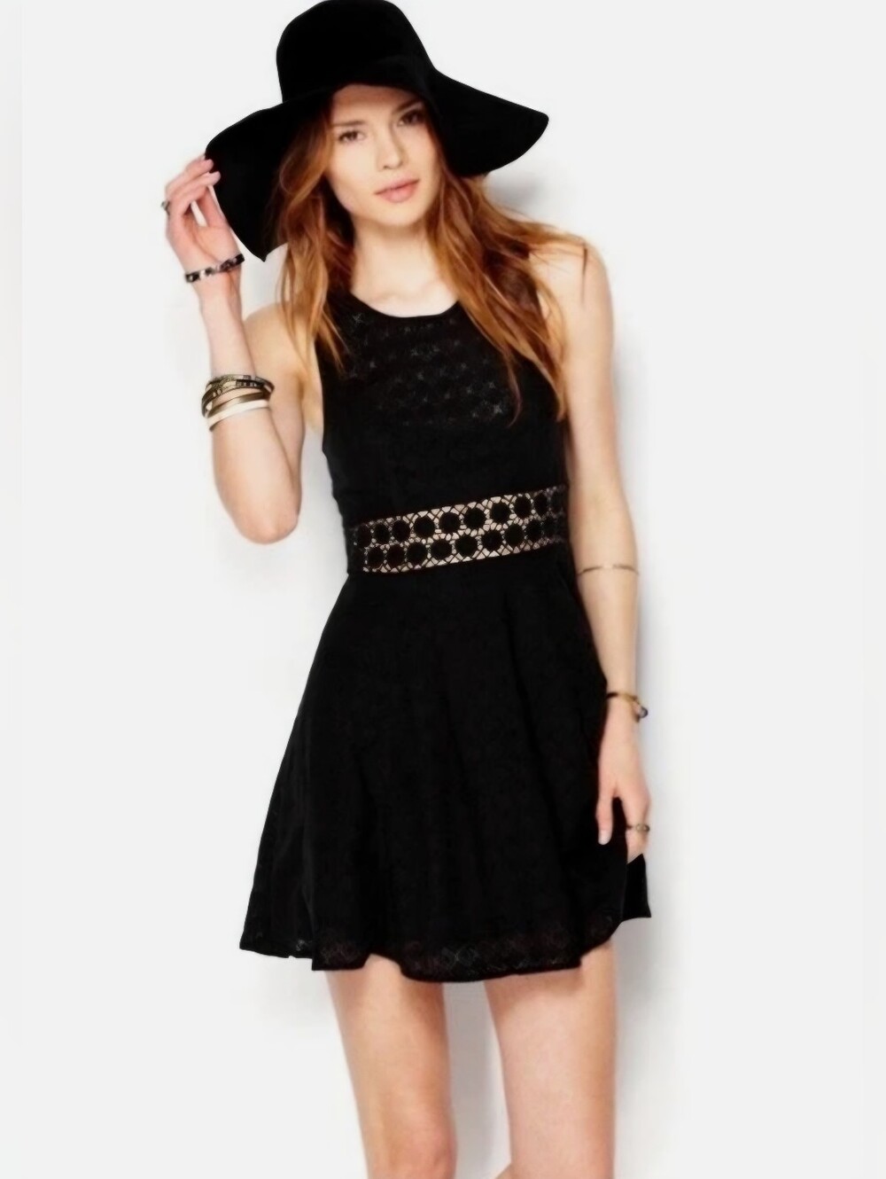 Free People Daisy Chain Dress Lace A-Line Crochet Waist Size 4 Small Black